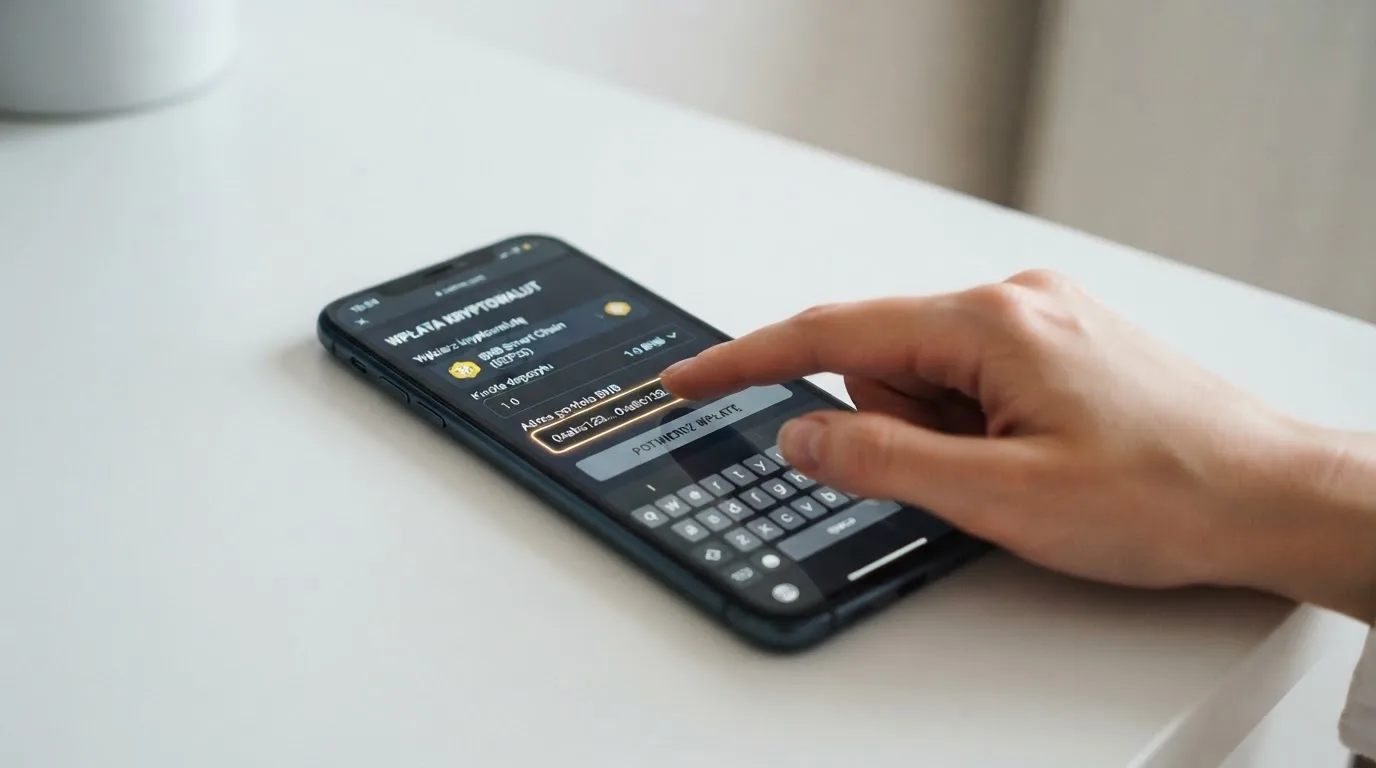 Zbliżenie na formularz wpłaty w kasynie online z polem na adres portfela kryptowalutowego BNB Smart Chain.