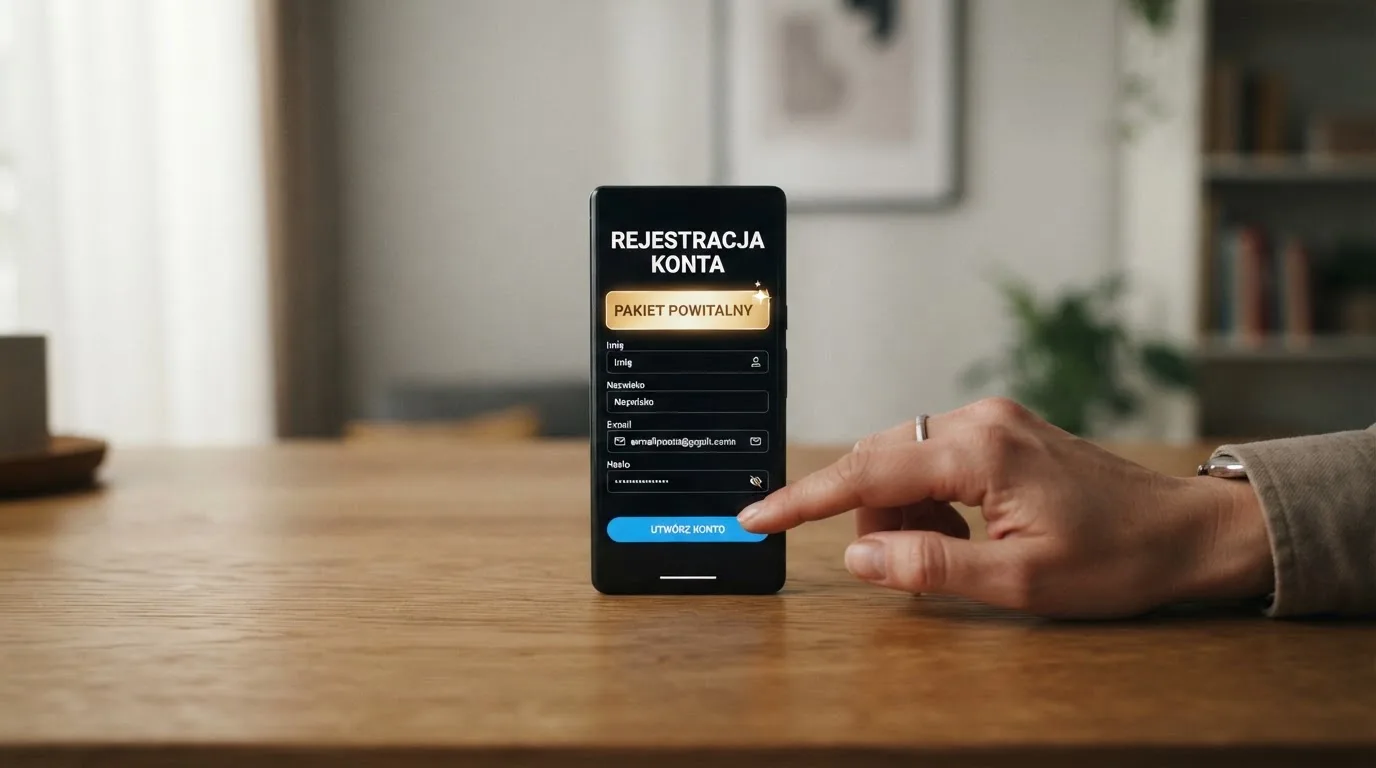 Ekran z warunkami bonusu powitalnego podczas rejestracji w kasynie online